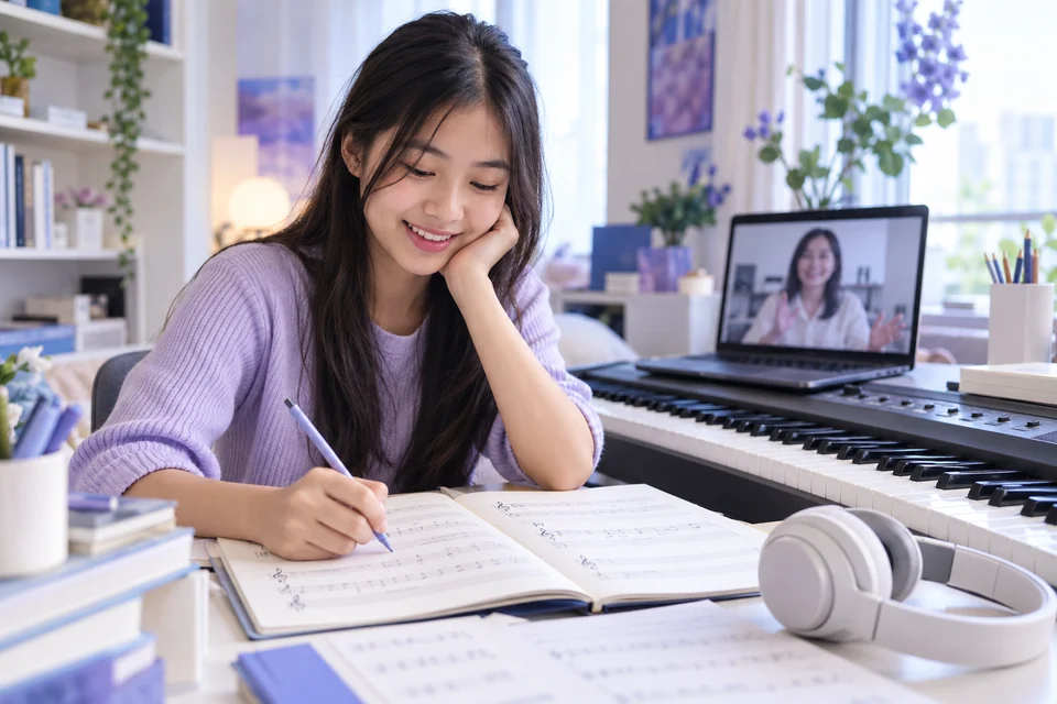 ภาพจำลองวัยรุ่นเรียนทฤษฎีดนตรีและฝึกเขียนโน้ต