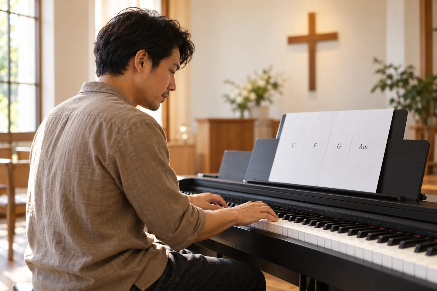 เรียนเปียโนเพลงนมัสการจากคอร์ด: อ่าน Chord Chart และแยกหน้าที่สองมือ